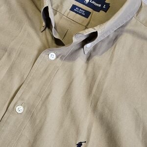 Ralph Lauren Blake Men's Beige Cotton Long Sleeve Classic Fit Dress Shirt Size L